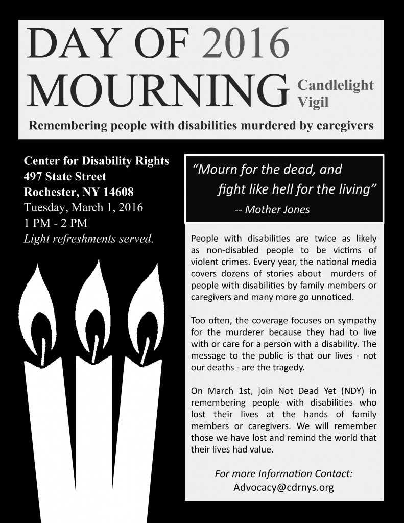 Not Dead Yet and Center for Disability Rights to Host Day of Mourning