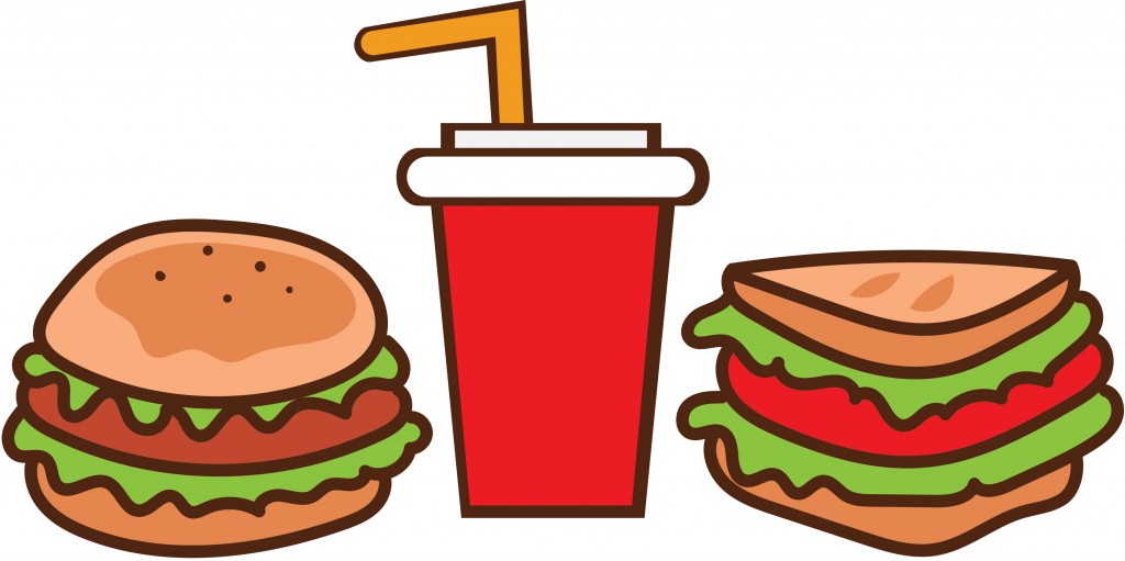 illustration of burger, drink, and sandwich
