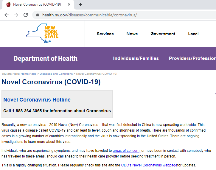 Call 1-888-364-3065 for Information about Coronavirus